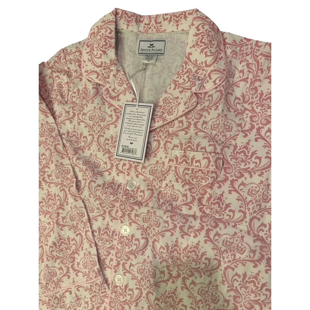 Petite Plume Girls Vintage Rose Pajama Set Pink Damask Cotton Blend Size 8 NEW